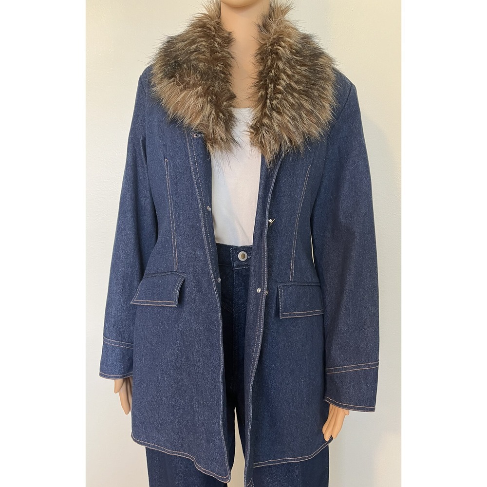 Vintage 80s Terry Lewis Denim Faux Trim Button Up Womens Blazer Jacket Size S - Picture 4 of 11